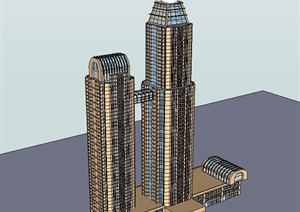 某现代风格两栋高层商业办公建筑楼设计SU(草图大师)模型