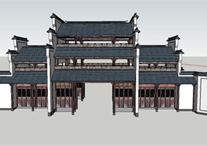 某古典中式风格文化展览馆建筑设计SU(草图大师)模型