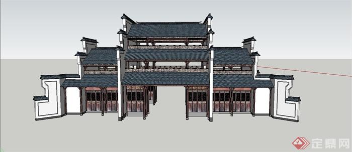 某古典中式风格文化展览馆建筑设计SU模型(1)
