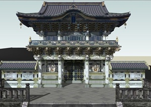 某古典中式风格庙宇门楼设计SU(草图大师)模型