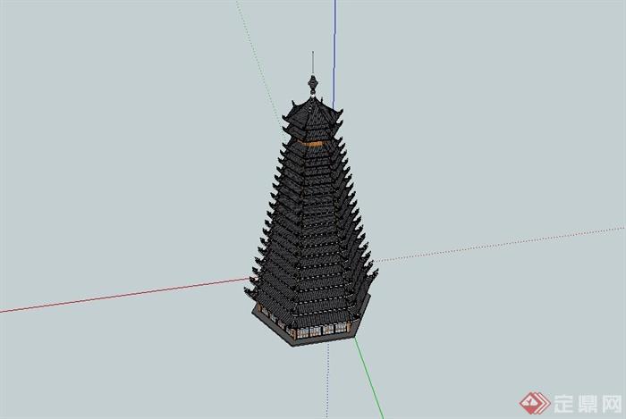 某精美古典中式风格塔楼设计SU模型(2)