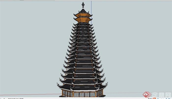 某精美古典中式风格塔楼设计SU模型(4)