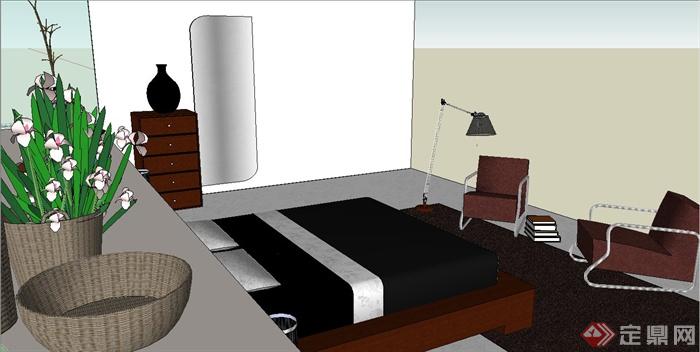 某现代风格别墅卧室室内装饰设计SU模型(3)
