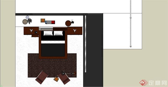 某现代风格别墅卧室室内装饰设计SU模型(4)