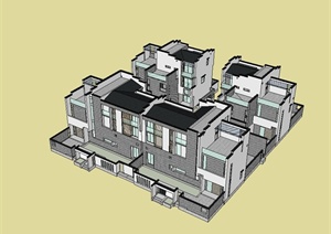 徽派丶新中式别墅建筑楼设计SU(草图大师)模型