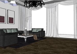 某简约欧式风格室内客厅装饰设计SU(草图大师)模型