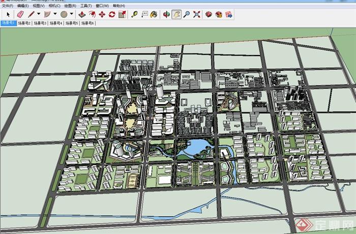 某现代风格城市综合建筑规划设计su模型(3)