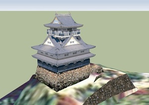 某古典中式风格楼阁建筑设计SU(草图大师)模型