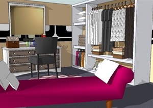 某现代风格室内空间卧室空间简单设计SU(草图大师)模型