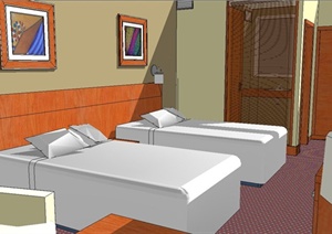 某现代风格酒店双人客房室内设计SU(草图大师)模型
