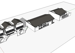 三栋现代中式风格会所建筑设计SU(草图大师)模型