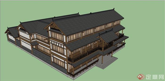 某古典中式风格商业楼建筑设计SU模型(3)