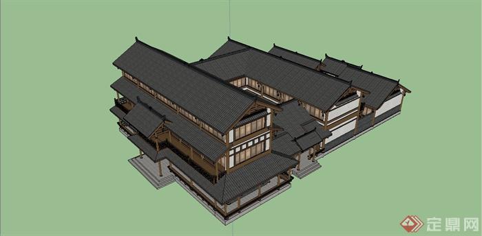 某古典中式风格商业楼建筑设计SU模型(2)