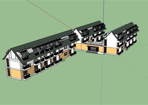 现代中式坡屋顶教学楼建筑设计SU(草图大师)模型