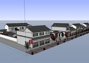 徽派丶新中式风格多层上商业住宅楼建筑设计SU(草图大师)模型
