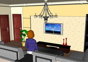 某现代风格单个室内客厅设计SU(草图大师)模型