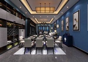 某混搭风格风格室内客厅餐厅设计3d模型