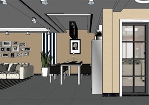 某现代风格详细精致室内客厅餐厅设计SU(草图大师)模型