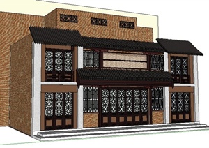 中式二层酒楼门面设计SU(草图大师)模型