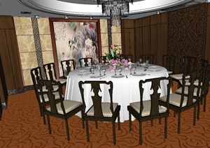 某现代中式风格室内餐厅包房设计SU(草图大师)模型