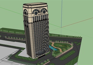 某欧式风格高层酒店建筑SU(草图大师)模型设计