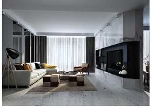 现代台式简约风格室内空间设计3d模型