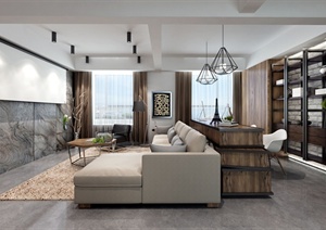 某现代风格详细完整的室内空间设计3d模型