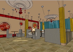 小清新现代餐厅室内设计SU(草图大师)模型