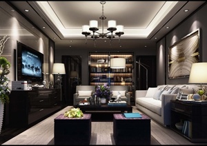 某现代风格详细室内客厅设计3d模型