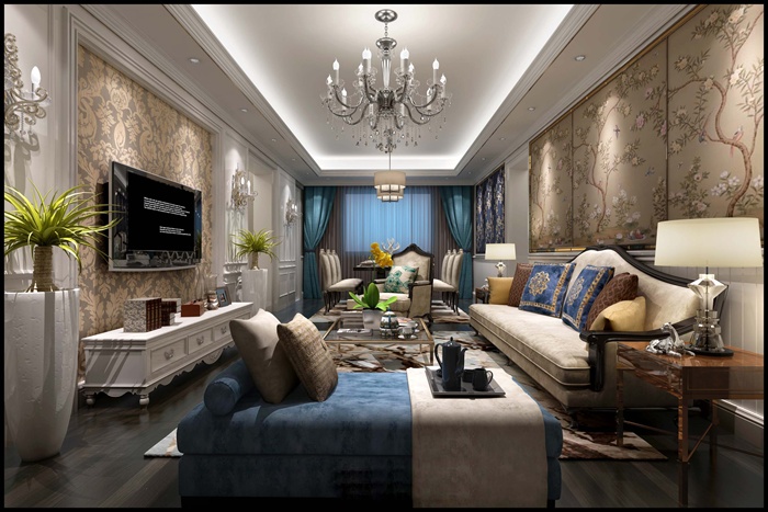 欧式风格详细室内客厅设计3d模型
