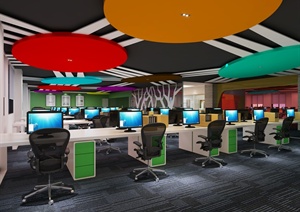 某现代风格详细精致室内办公空间设计3d模型