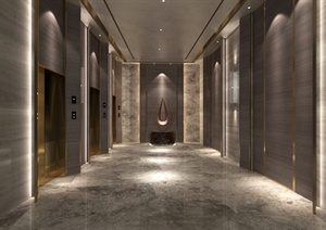 现代简约电梯间室内设计3dmax模型