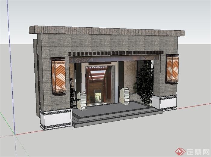 中国现代中式风格建筑门廊设计su模型(2)
