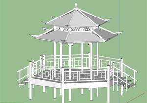 中式风格重檐六角亭设计SU(草图大师)模型