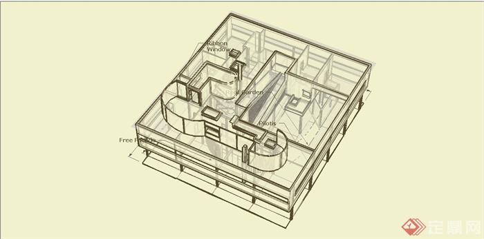 现代风格萨伏伊别墅建筑设计PPT方案含SU模型、CAD方案图和JPG实景图(9)