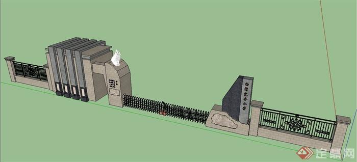 某現代中式風格小學校園大門設計su模型[原創]