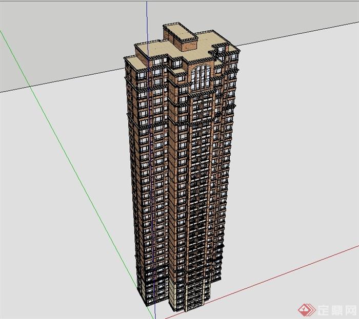 某现代风格住宅高层面砖建筑楼设计su模型(2)