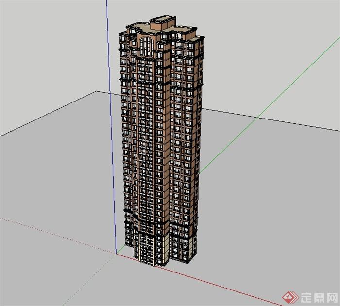 某现代风格住宅高层面砖建筑楼设计su模型(1)