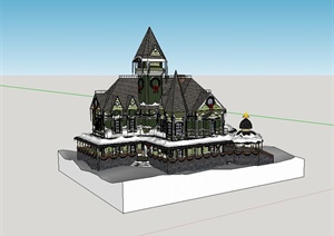 某欧式风格详细精致餐饮建筑楼设计SU(草图大师)模型