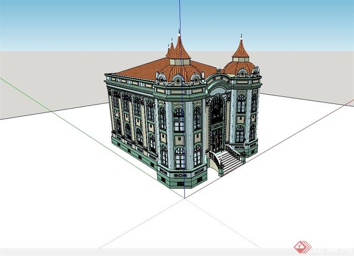 某欧式风格政府详细办公楼设计su模型(1)