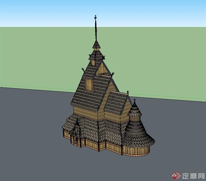 某东南亚风格寺庙教堂建筑设计su模型(1)