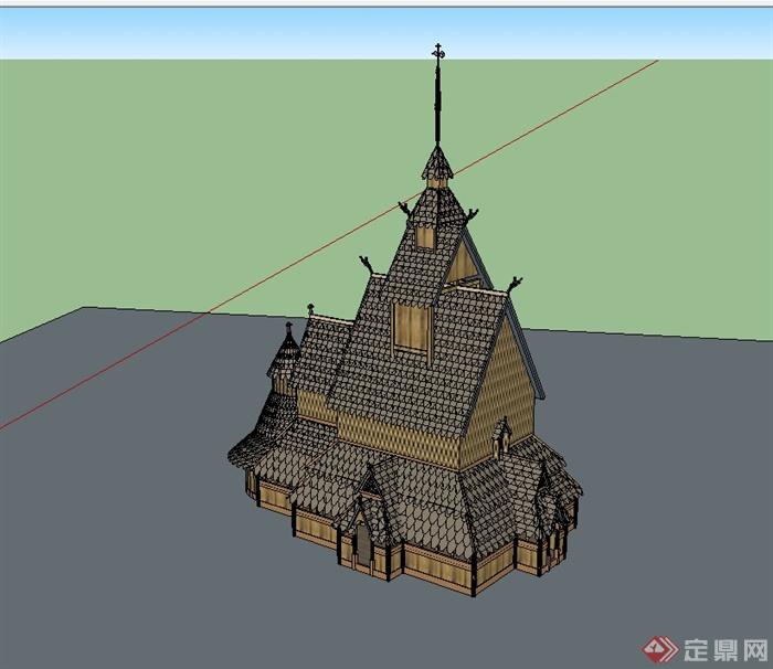 某东南亚风格寺庙教堂建筑设计su模型(3)