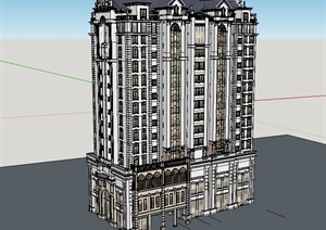 某美式风格商业住宅建筑楼设计SU(草图大师)模型