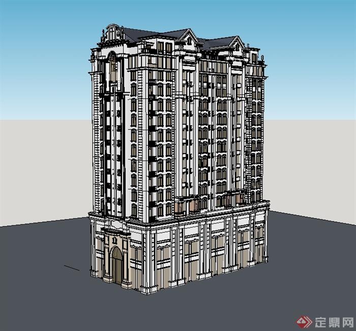 某美式风格商业住宅建筑楼设计su模型(3)