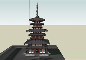 某精致古典中式风格塔楼建筑SU(草图大师)模型设计