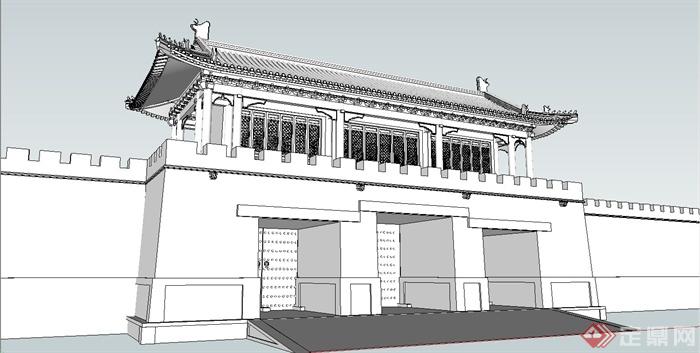 某古典中式风格城门楼设计SU模型(1)