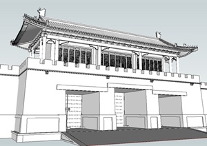 某古典中式风格城门楼设计SU(草图大师)模型