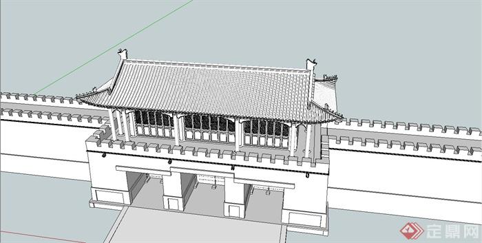 某古典中式风格城门楼设计SU模型(2)