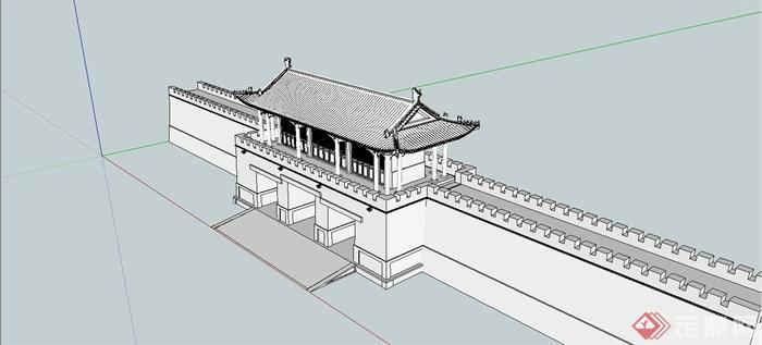 某古典中式风格城门楼设计SU模型(3)