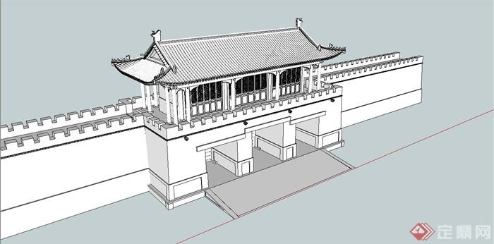 某古典中式风格城门楼设计SU模型(4)